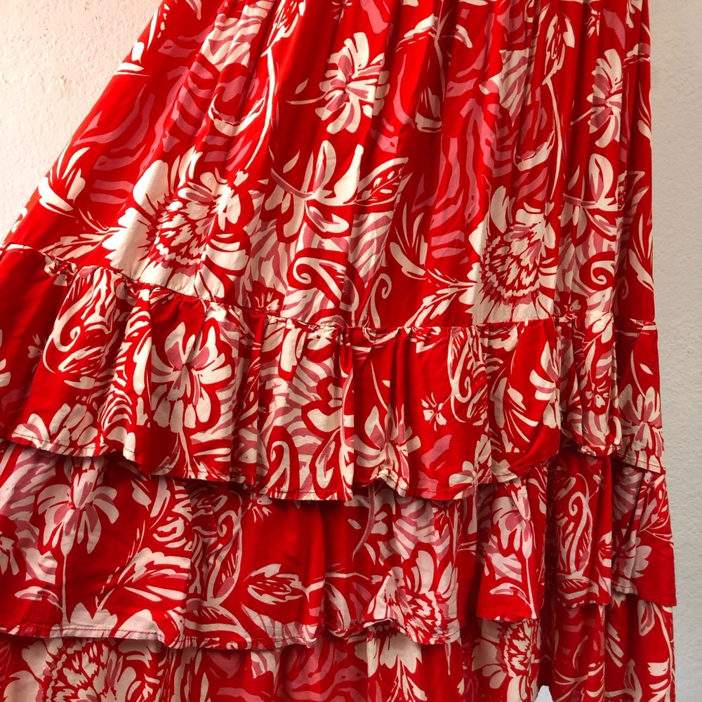 Anthro Abel The Label XL fits SML Floral Strapless Smocked Ruffle Layered Dress - Picture 4 of 8
